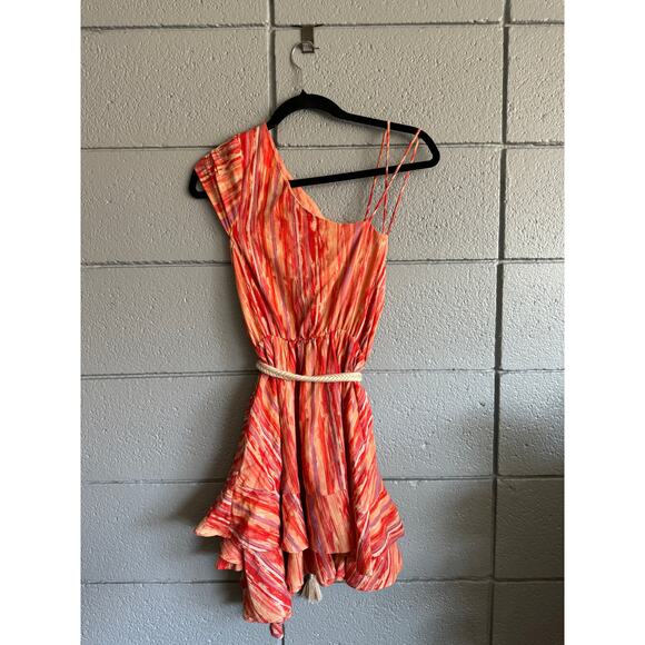 Women Free People Bohemian Heart Shaped Asymmetrical Belted Cotton Mini Dress XS - Picture 4 of 5